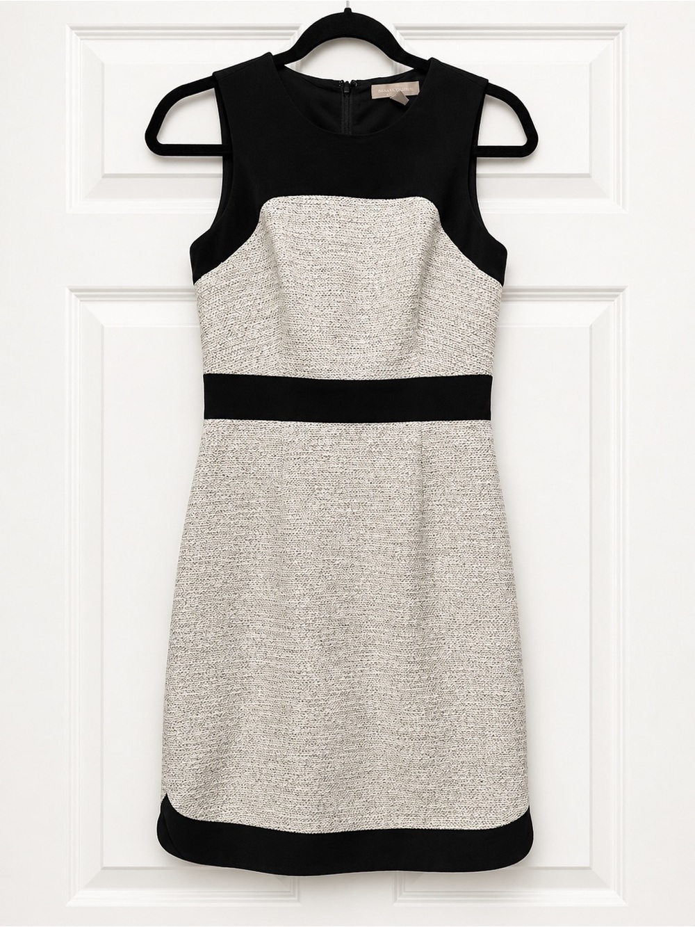 Banana Republic Black & Cream Tweed Colorblock Sleeveless Sheath Dress